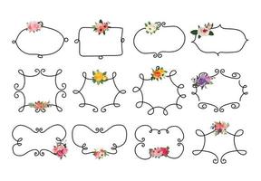 Set of beautiful flower wreath, floral frames set. Vector illustration.