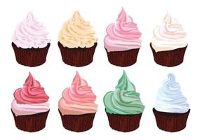 Set of colorful cartoon cupcake isolated for your design. Vector illustration.