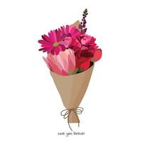 Beautiful bouquet with garden flowers. Floral decoration for gift. Vector Illustration.