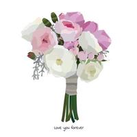 Beautiful bouquet with garden flowers. Floral decoration for gift. Vector Illustration.