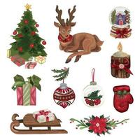 Christmas decorative elements set. Vector Illustrations on a white background.