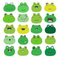 Set of frog face emoticons, Cute frog character design. Vector illustration.