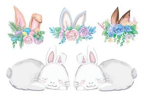 Cute happy easter elements set. Vector illustration.