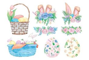 Cute happy easter elements set. Vector illustration.