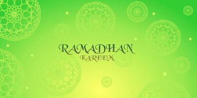 fondo de gradiente de tema islámico verde iluminado verde, banner de ramadan kareem con adornos de mandala vector