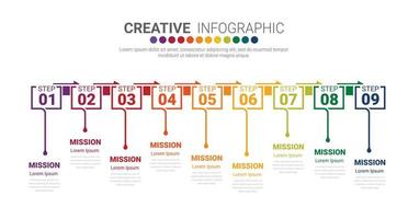 Abstract infographics number options template with 9 steps. vector