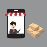 Online shopping on internet using mobile smartphone. Fast delivery concept vector illustration in flat style design.