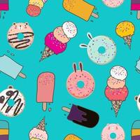 Cute ice cream seamless pattern background. Vector illustration.