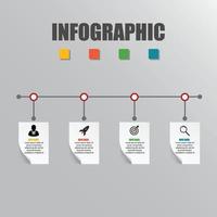 línea de tiempo del concepto de negocio. plantilla de infografía, infografía de 4 pasos de papel realista, banner vectorial se puede utilizar para el diseño de flujo de trabajo, diagrama, presentación, educación o cualquier opción de número. vector