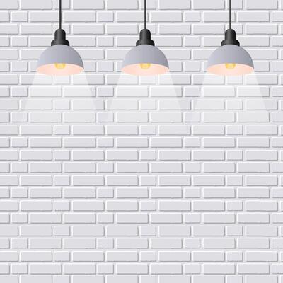 Vector scene illuminated spotlight. Gray bricks wall background.