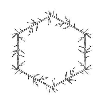 Bamboo Rhombus Frame with Leaves. Doodle Outline Vector illustration