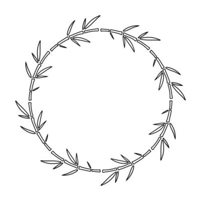 Bamboo Circle Frame with Leaves. Doodle Outline Vector illustration