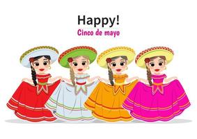 Cinco de Mayo - May 5, federal holiday in Mexico. Cinco de Mayo banner and poster design with mariachi dancers cartoon character vector