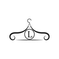 Fashion vector logo. Clothes hanger logo. Letter L logo. Tailor emblem. Wardrobe icon - Vector design