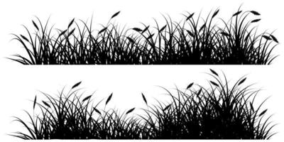cañas silueta negra, vector de fondo de hierba de caña