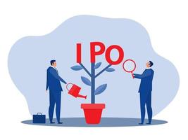 businessman Water the plants with  IPO, initial public offering. people Investing strategy Concept ,Flat vector illustration.