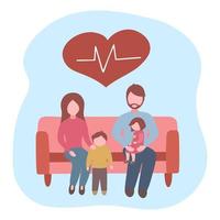 Family health day, health insurance, family security. Illustration for printing, backgrounds, covers, packaging, greeting cards, posters, stickers, textile and seasonal design. vector