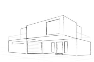 Modern house building sketch. Architectural plan of a Modern house. Construction perspective architecture designing line art background vector