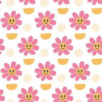 pattern with flowers in retro style. Cute pattern with groovy flowers. Vector illustration.