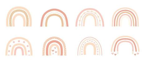 conjunto infantil de arcoíris dibujados. estilo boho bebé. lindos colores pastel del arco iris. ilustración vectorial vector