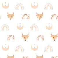 Childish  pattern with cute fox and rainbows. Kid's boho. Drawn pattern with fox head. Vector illustration.