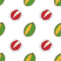 Fruit mango and rambutan seamless pattern, great design for any purposes. Hand drawn fabric texture pattern. Healthy food background. Vector flat style summer graphic. On white background.