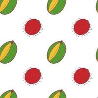 Fruit mango and rambutan seamless pattern, great design for any purposes. Hand drawn fabric texture pattern. Healthy food background. Vector flat style summer graphic. On white background.