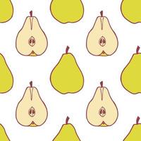 Fruit pear seamless pattern, great design for any purposes. Hand drawn fabric texture pattern. Healthy food background. Vector flat style summer graphic. On white background.