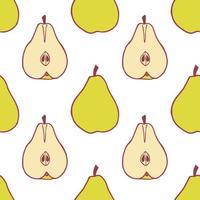 Fruit pear seamless pattern, great design for any purposes. Hand drawn fabric texture pattern. Healthy food background. Vector flat style summer graphic. On white background.