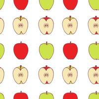 Fruit apple green and red, seamless pattern, great design for any purposes. Hand drawn fabric texture pattern. Healthy food background. Vector flat style summer graphic. On white background.