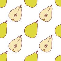 Fruit pear seamless pattern, great design for any purposes. Hand drawn fabric texture pattern. Healthy food background. Vector flat style summer graphic. On white background.