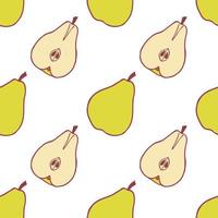 Fruit pear seamless pattern, great design for any purposes. Hand drawn fabric texture pattern. Healthy food background. Vector flat style summer graphic. On white background.