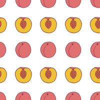 Fruit peach seamless pattern, great design for any purposes. Hand drawn fabric texture pattern. Healthy food background. Vector flat style summer graphic. On white background.