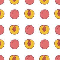 Fruit peach seamless pattern, great design for any purposes. Hand drawn fabric texture pattern. Healthy food background. Vector flat style summer graphic. On white background.