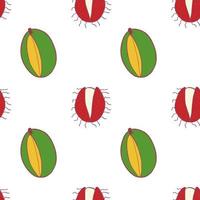 Fruit mango and rambutan seamless pattern, great design for any purposes. Hand drawn fabric texture pattern. Healthy food background. Vector flat style summer graphic. On white background.