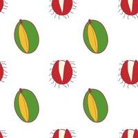 Fruit mango and rambutan seamless pattern, great design for any purposes. Hand drawn fabric texture pattern. Healthy food background. Vector flat style summer graphic. On white background.