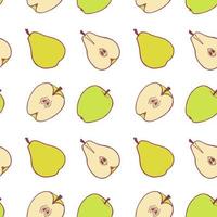 Fruit pear and apple seamless pattern, great design for any purposes. Hand drawn fabric texture pattern. Healthy food background. Vector flat style summer graphic. On white background.