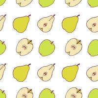 Fruit pear and apple seamless pattern, great design for any purposes. Hand drawn fabric texture pattern. Healthy food background. Vector flat style summer graphic. On white background.