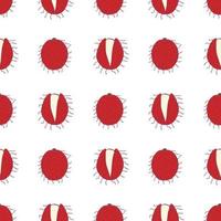 Fruit rambutan seamless pattern, great design for any purposes. Hand drawn fabric texture pattern. Healthy food background. Vector flat style summer graphic. On white background.