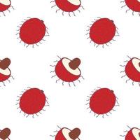 Fruit rambutan seamless pattern, great design for any purposes. Hand drawn fabric texture pattern. Healthy food background. Vector flat style summer graphic. On white background.