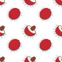 Fruit rambutan seamless pattern, great design for any purposes. Hand drawn fabric texture pattern. Healthy food background. Vector flat style summer graphic. On white background.