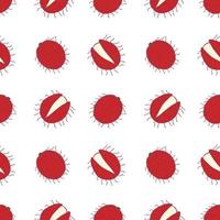 Fruit rambutan seamless pattern, great design for any purposes. Hand drawn fabric texture pattern. Healthy food background. Vector flat style summer graphic. On white background.