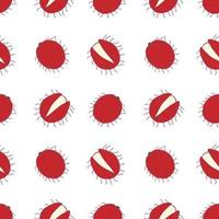 Fruit rambutan seamless pattern, great design for any purposes. Hand drawn fabric texture pattern. Healthy food background. Vector flat style summer graphic. On white background.