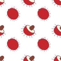 Fruit rambutan seamless pattern, great design for any purposes. Hand drawn fabric texture pattern. Healthy food background. Vector flat style summer graphic. On white background.