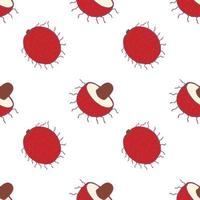 Fruit rambutan seamless pattern, great design for any purposes. Hand drawn fabric texture pattern. Healthy food background. Vector flat style summer graphic. On white background.