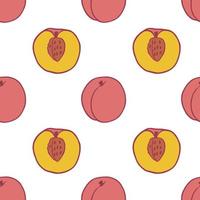 Fruit peach seamless pattern, great design for any purposes. Hand drawn fabric texture pattern. Healthy food background. Vector flat style summer graphic. On white background.