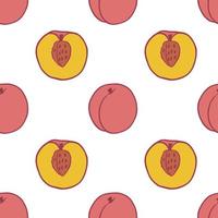 Fruit peach seamless pattern, great design for any purposes. Hand drawn fabric texture pattern. Healthy food background. Vector flat style summer graphic. On white background.