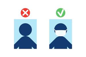 Poster Entrance without Mask is prohibited. Icon of person in medical mask, allowing to enter. Individual safety measures against COVID-19 coronavirus infection. Sign on door vector