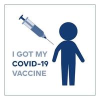 Poster I got my covid-19 vaccine. Simple icon of person getting vaccinated against coronavirus. Icon of syringe with vaccine. Protection from pandemic vector