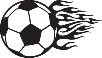 fútbol en llamas o pelota de fútbol en blanco y negro. ilustración vectorial